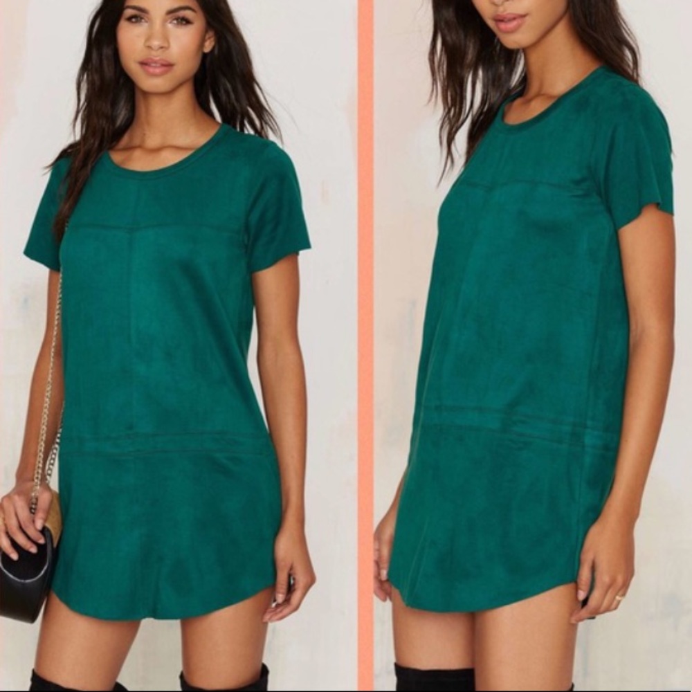 Green Faux Suede T-Shirt Dress